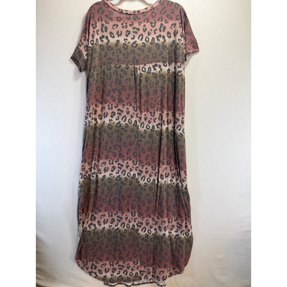 Zenana Women 1X Leopard Ombre Maxi Dress Pink Tan V-Neck Short Sleeve Pockets - Picture 10 of 10